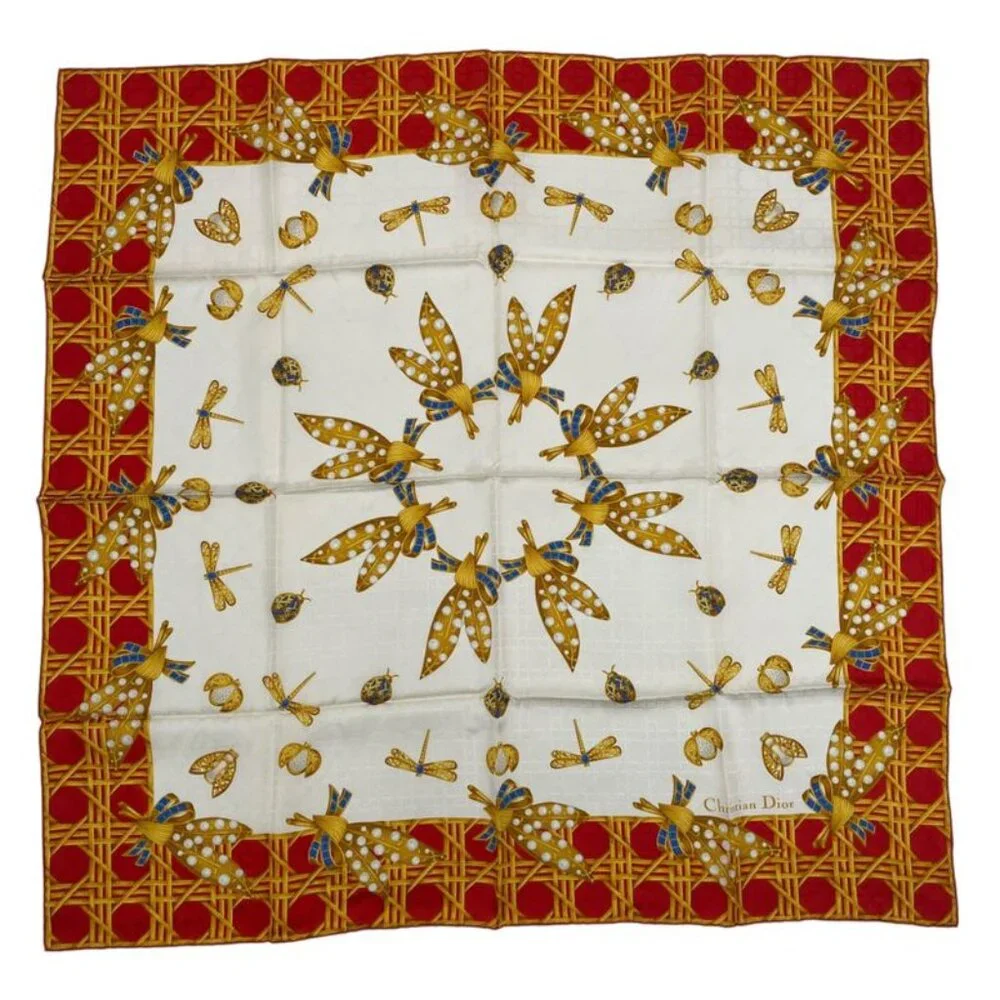 Dior Christian Scarf Silk Diana Insect Red
